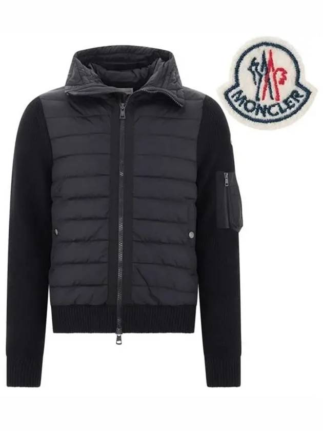 Logo Patch Padded Wool Cardigan Black - MONCLER - BALAAN 2