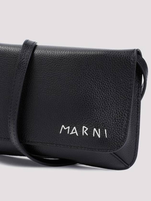 Embroidered Logo Leather Cross Bag Black - MARNI - BALAAN 7