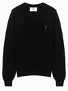 Heart Embroidered Logo Crew Neck Knit Top Black - AMI - BALAAN 2