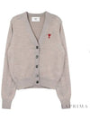 Heart Logo Wool Cardigan Brown - AMI - BALAAN 2