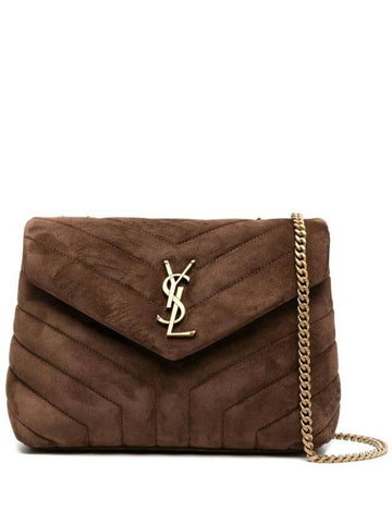 Loulou Quilted Suede Small Shoulder Bag Brown Coffee - SAINT LAURENT - BALAAN 1