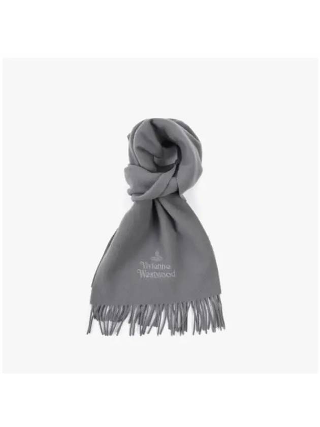 Logo Wool Fringe Muffler Grey - VIVIENNE WESTWOOD - BALAAN 5