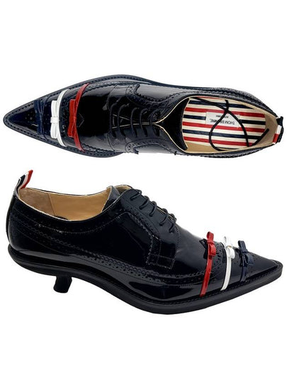 Soft Patent Leather Micro Sole 3-Bow 50mm Curved Longwing Brogue Pumps Black - THOM BROWNE - BALAAN 2