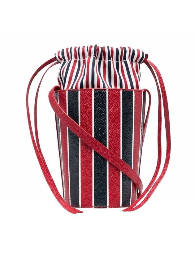 Striped Pebble Grain Leather Mini Bucket Bag Red - THOM BROWNE - BALAAN 1