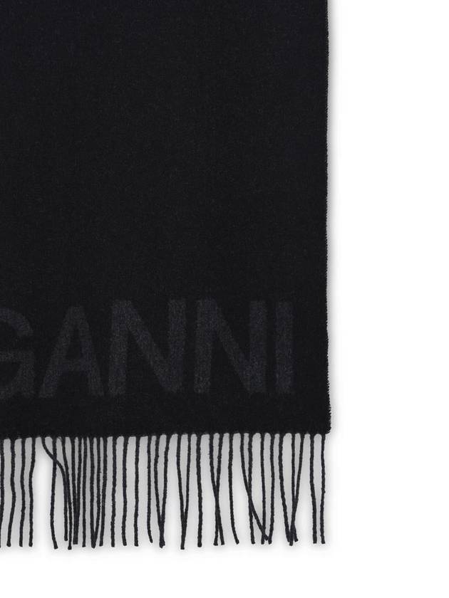 Logo Fringe Muffler Black - GANNI - BALAAN 3