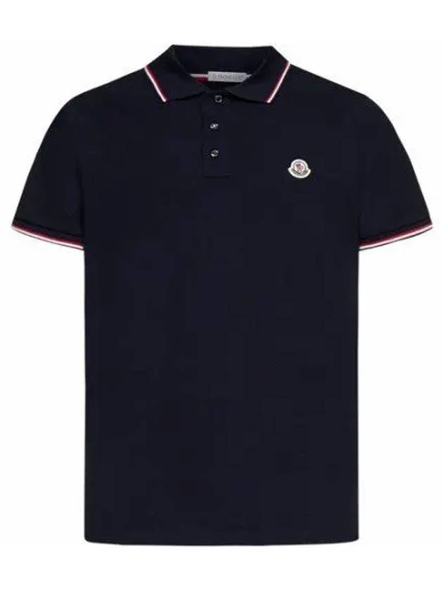 Stripe Trimming Logo Short Sleeve Polo Shirt Navy - MONCLER - BALAAN 2