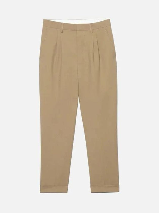 pin tuck tailored fit tapered wool straight pants taupe - AMI - BALAAN.