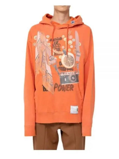 Graphic Printed Distressed Cotton Hoodie Orange - MIHARA YASUHIRO - BALAAN 2