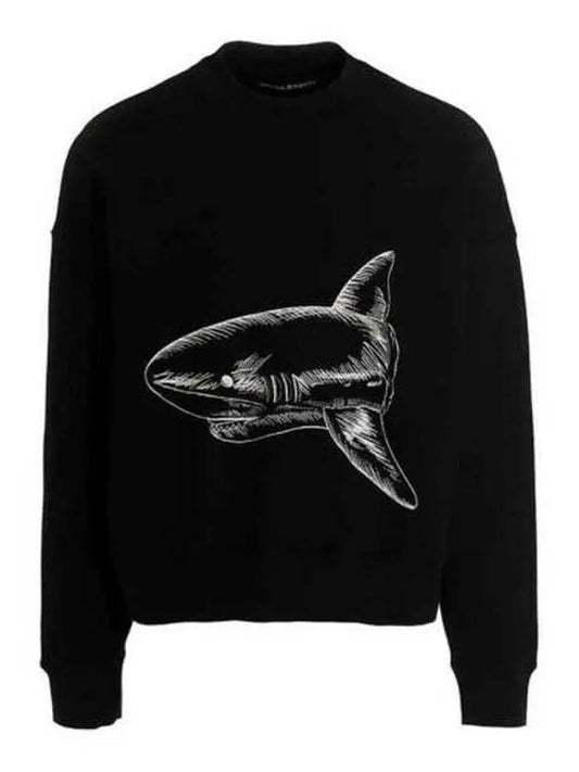 Men's Split Shark Crew Neck Sweatshirt Black - PALM ANGELS - BALAAN 2