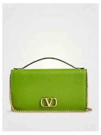 V Logo Signature Chain Grainy Calfskin Cross Bag Green - VALENTINO - BALAAN 2