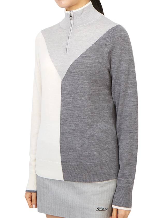 Color Block Merino Wool Quarter Zip Sweater Gray - G/FORE - BALAAN 3