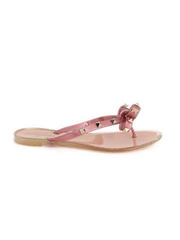 Gold Rockstud Flip Flops Pink - VALENTINO - BALAAN 1