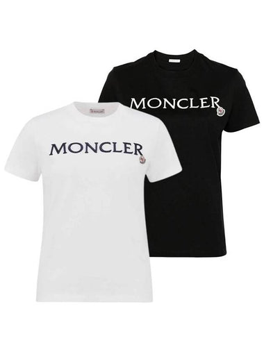 Women s Embroidered Logo T Shirt Short Sleeve Black White 8C00006 829HP 999 - MONCLER - BALAAN 1