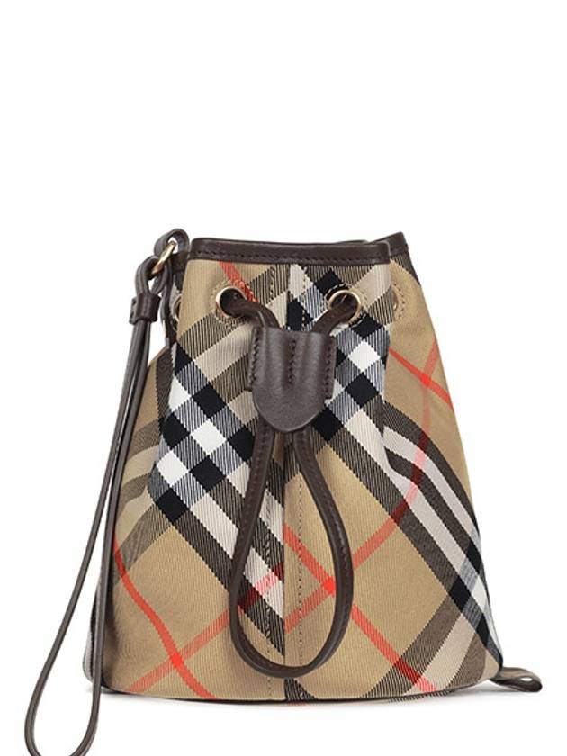 Check Drawstring Bucket Bag Sand - BURBERRY - BALAAN 2