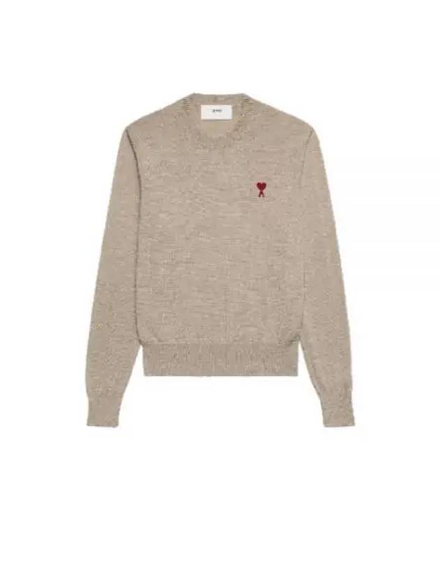 Heart Embroidered Logo Crew Neck Knit Top Beige - AMI - BALAAN 2