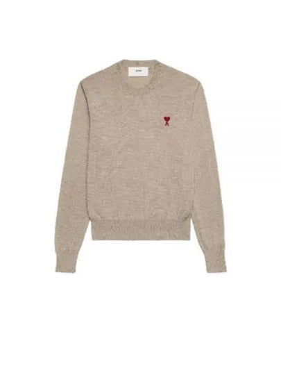 Heart Embroidered Logo Crew Neck Knit Top Beige - AMI - BALAAN 2