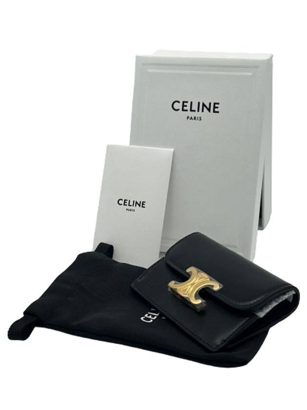 Triomphe Shiny Calfskin Flap Card Wallet Black - CELINE - BALAAN 5