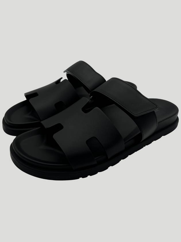 Hermes Chypre H Logo Calfskin Sandals Black - HERMES - BALAAN 7