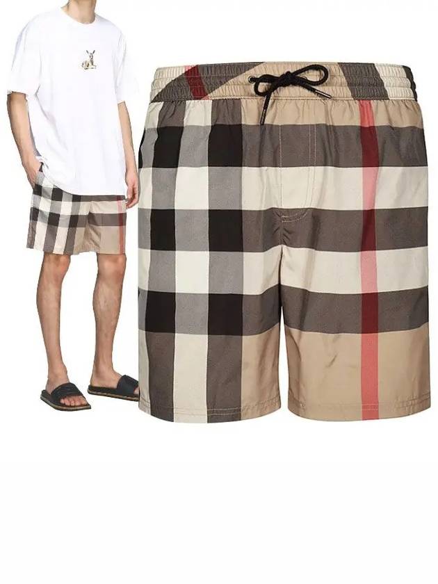 ExaGGerated Check Drawcord Swim Shorts Archive Beige - BURBERRY - BALAAN 2