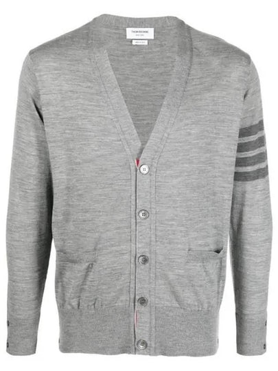 4-Bar Stripe Sustainable Merino Wool Cardigan Grey - THOM BROWNE - BALAAN 2