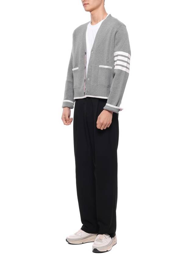 V-Neck Diagonal Armband Cardigan Grey - THOM BROWNE - BALAAN 5