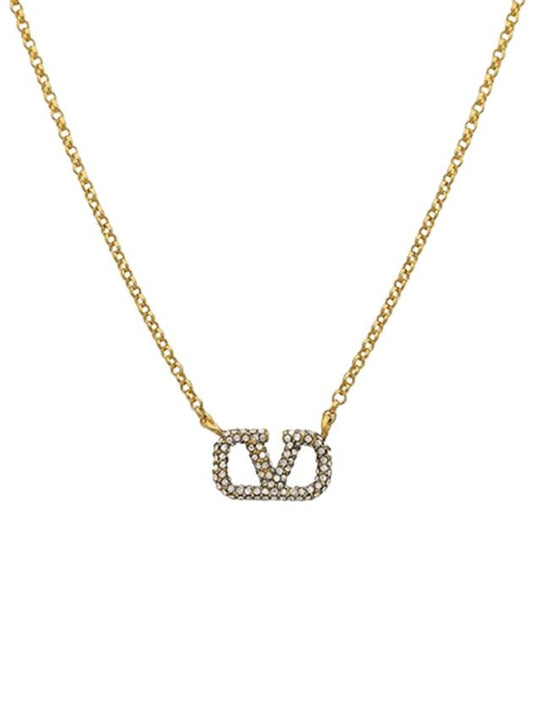 V Logo Signature Metal Necklace Gold - VALENTINO - BALAAN 1