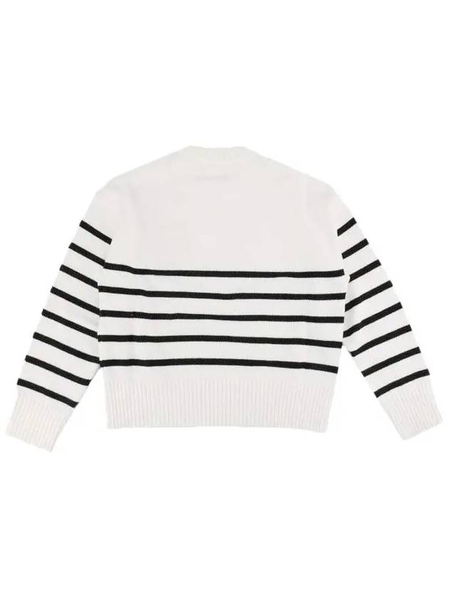 Striped Big Heart Logo Knit Top White - AMI - BALAAN 4