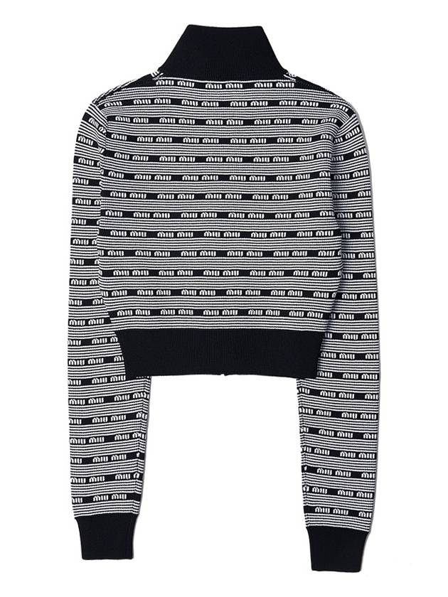 Striped Logo Viscose Turtleneck Cardigan Black White - MIU MIU - BALAAN 3