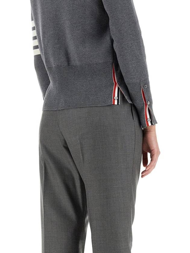 Milano Stitch 4 Bar Classic V Neck Fine Merino Wool Cardigan Medium Grey - THOM BROWNE - BALAAN 9