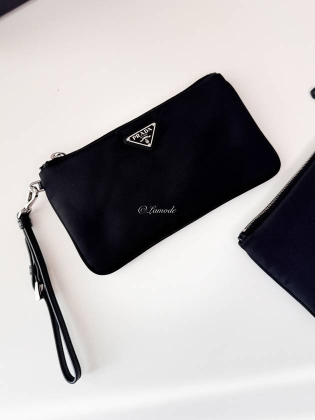 Triangle Logo Double Clutch Black - PRADA - BALAAN 4