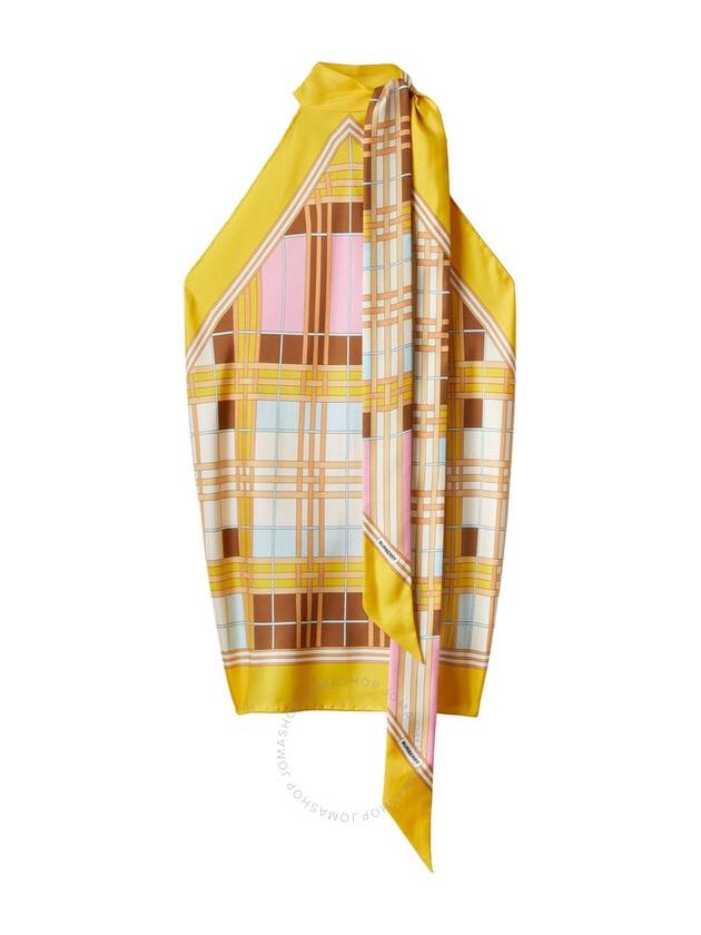 Burberry Abstract Check Print Silk Scarf Top In Neutrals - BURBERRY - BALAAN 1