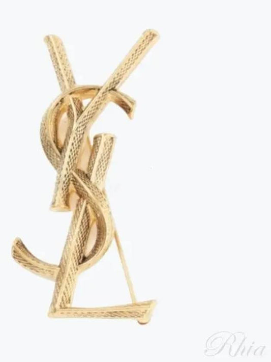 Snake Textured Monogram Brooch Gold - SAINT LAURENT - BALAAN 2