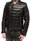 Leather Biker Rider Padding Jacket Black SH18257 - BALMAIN - BALAAN 3