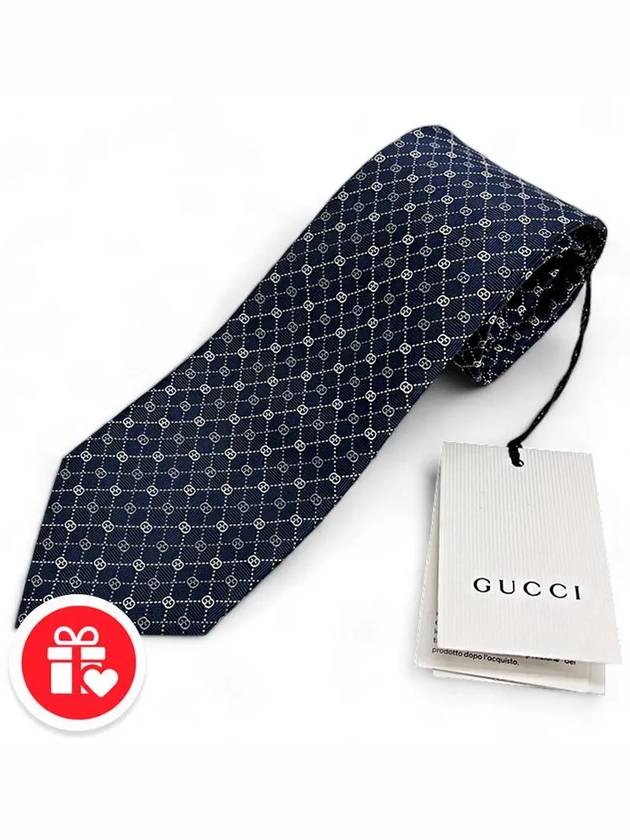 GG Dot Pattern Silk Tie Navy - GUCCI - BALAAN 7