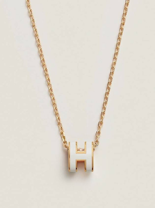 Mini Pop H Pendant Necklace Gold Blanc White - HERMES - BALAAN 2