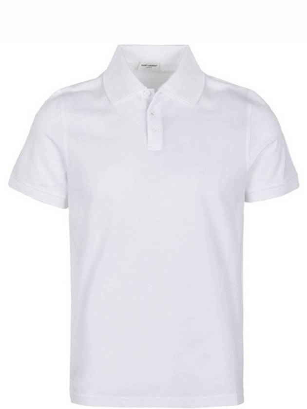 Men's Monogram Cotton Short Sleeve Polo Shirt White - SAINT LAURENT - BALAAN 2