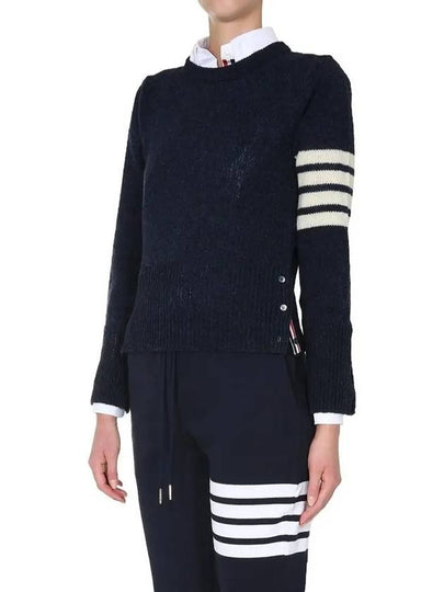 Women's Shetland Wool Jersey Classic Crew Neck 4 Bar Knit Top Navy - THOM BROWNE - BALAAN 2