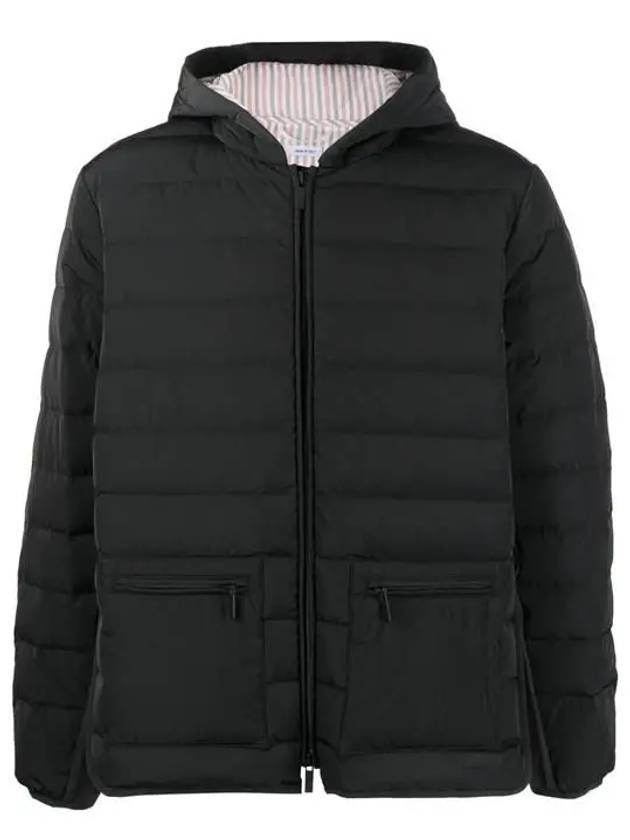 Poly Twill Rib 4-Bar Down Hoodie Jacket Charcoal - THOM BROWNE - BALAAN 9