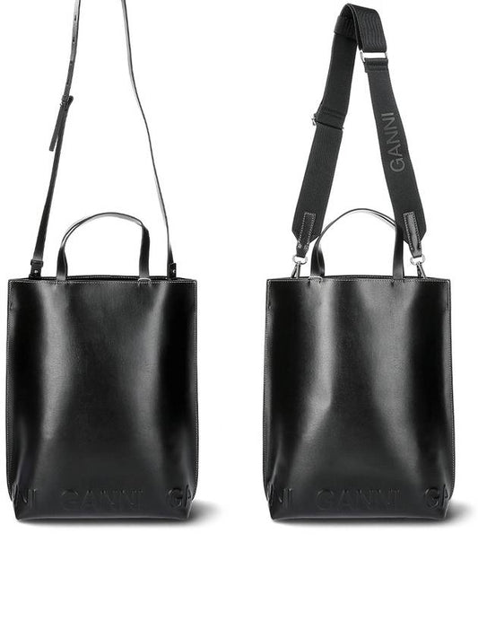 Banner Logo Embossed Tote Bag Black - GANNI - BALAAN 2