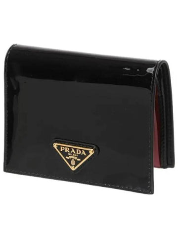 Triangle Logo Leather Bifold Wallet Women - PRADA - BALAAN 1