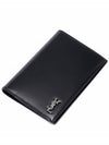 Tiny Cassandre Monogram Silver Leather Passport Wallet Black - SAINT LAURENT - BALAAN 6