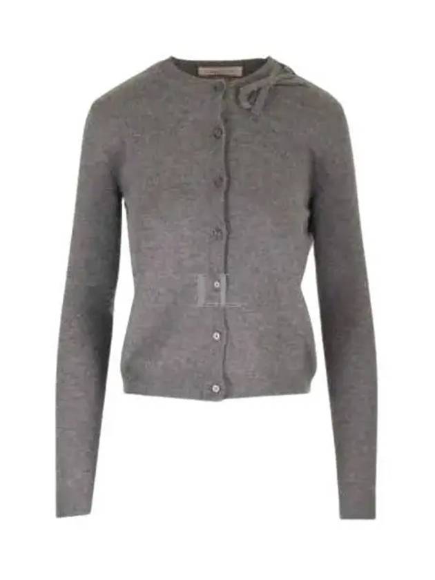 Women's Bow Detail Crew Neck Cardigan Grey - VALENTINO - BALAAN 2