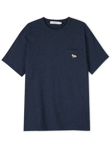 Baby Fox Patch Pocket Short Sleeve T-Shirt Navy Melange - MAISON KITSUNE - BALAAN 1