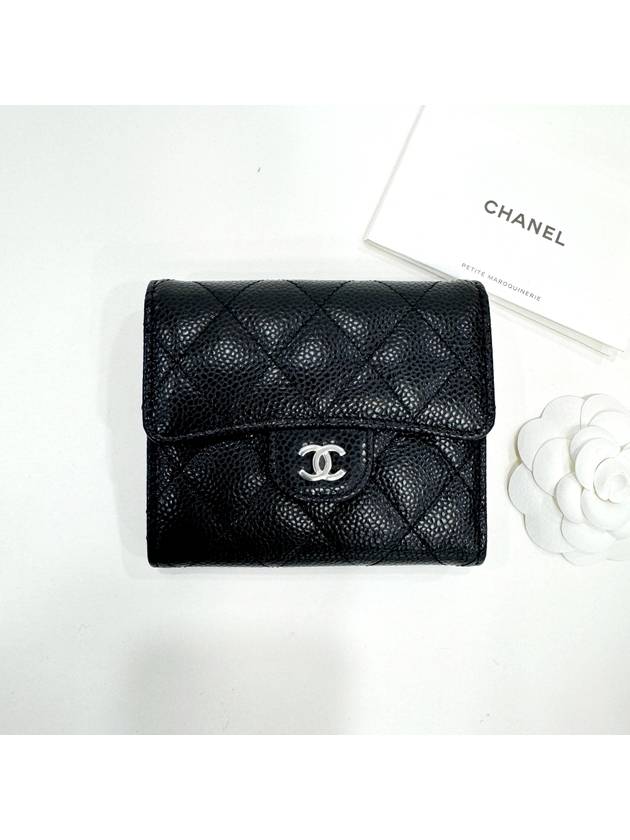 Small Classic Flap Wallet Grained Calfskin Silver Black - CHANEL - BALAAN 2