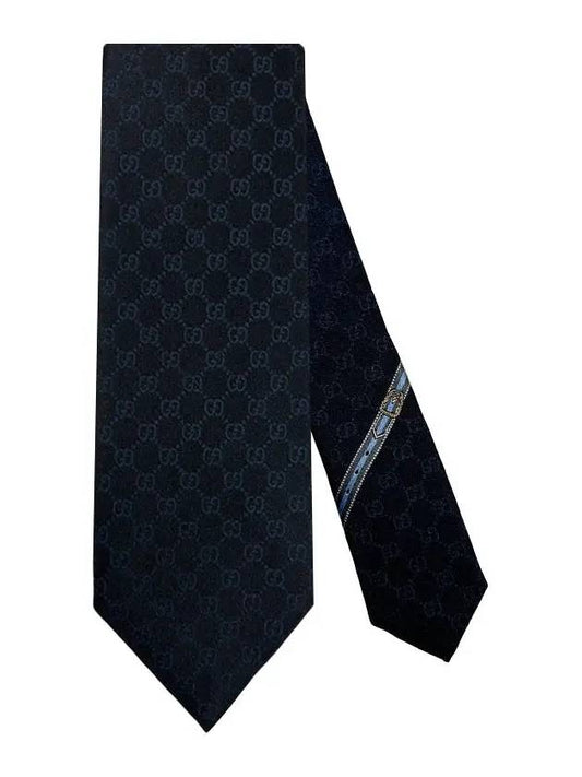 GG Pattern Silk Tie Navy Black - GUCCI - BALAAN.