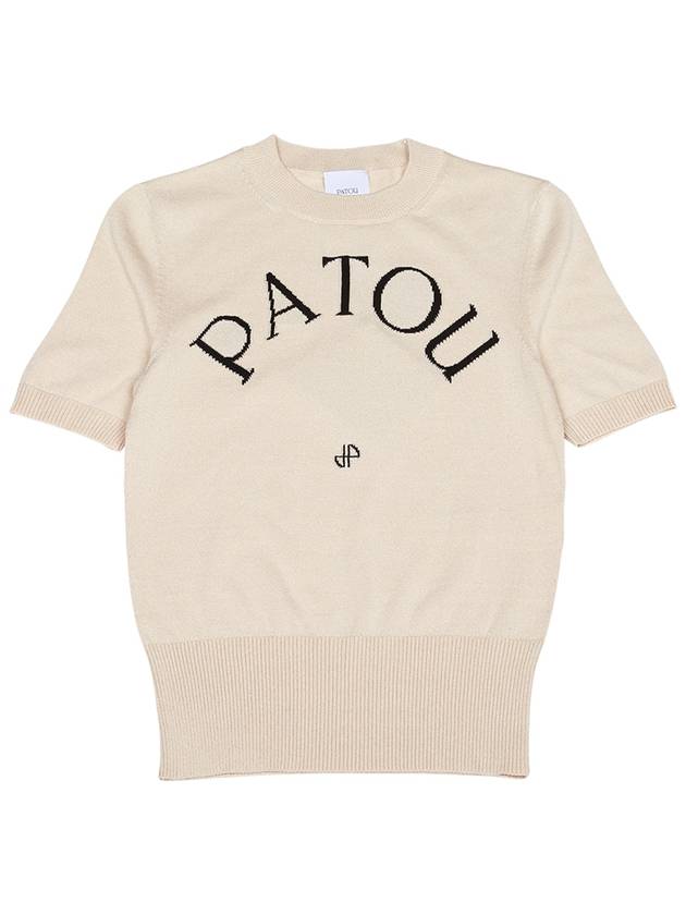 Logo Intarsia Short Sleeve Knit Top Beige - PATOU - BALAAN 2