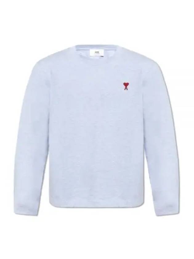 Chain Stitch Heart Logo Long Sleeve T-Shirt Blue - AMI - BALAAN 2