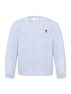 Chain Stitch Heart Logo Long Sleeve T-Shirt Blue - AMI - BALAAN 2