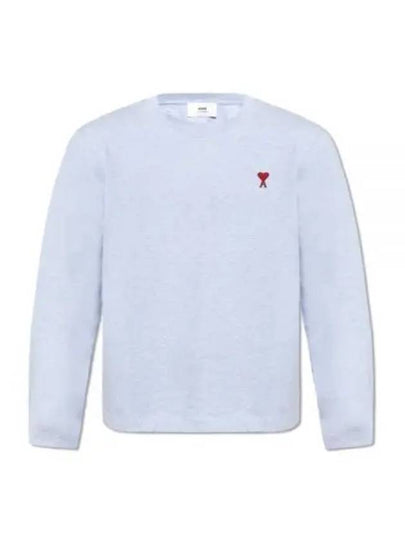 Chain Stitch Heart Logo Long Sleeve T-Shirt Blue - AMI - BALAAN 2