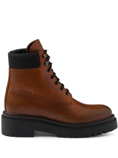 Logo Debossed Leather Walker Boots Ebony - PRADA - BALAAN 2